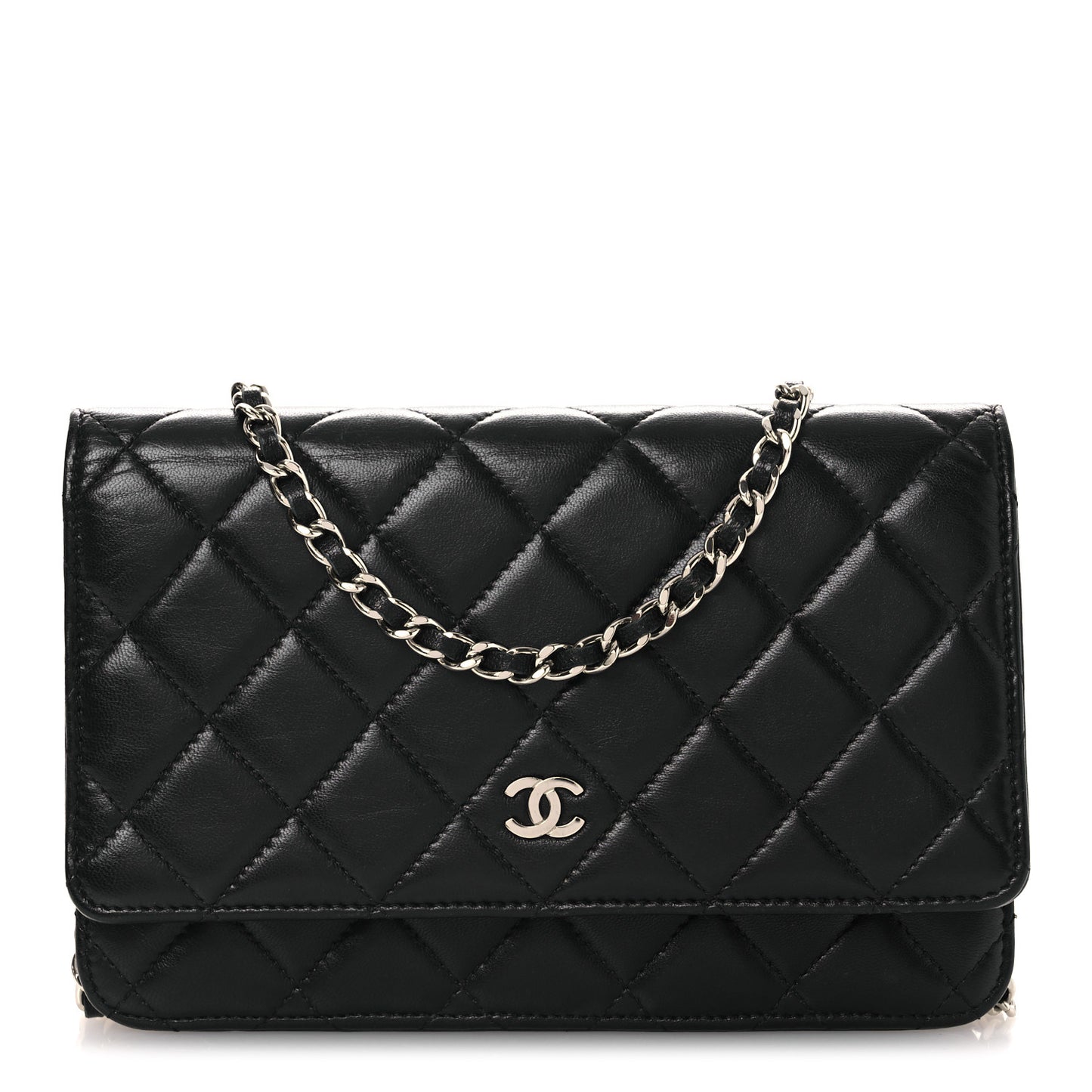 Lambskin Quilted Wallet On Chain WOC Black