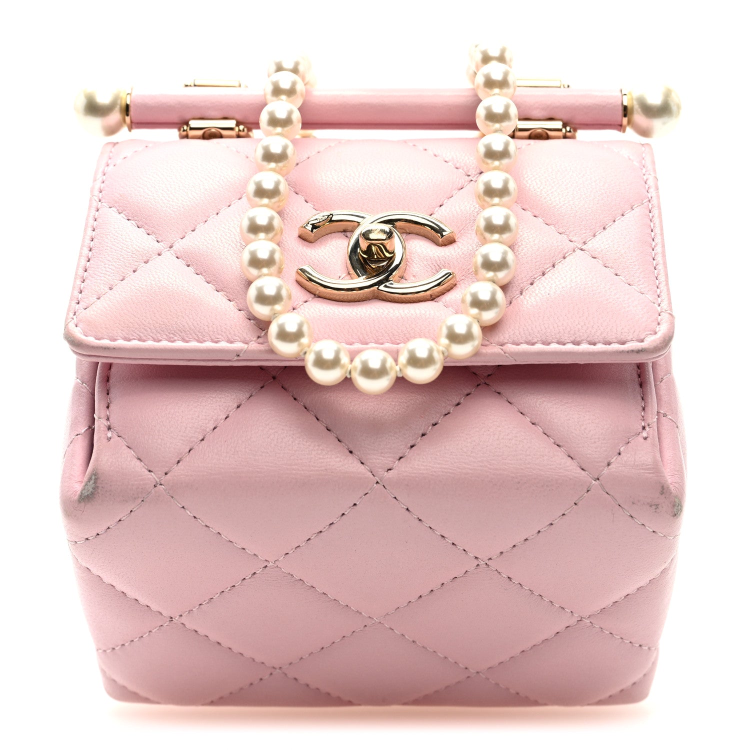 Chanel Lambskin Quilted Pearl Pyramid Clutch With Chain Pink 1 of 10