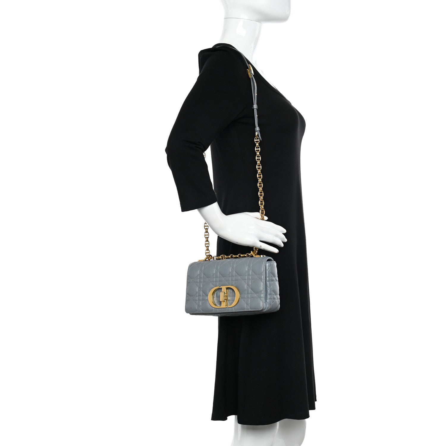 Christian Dior Calfskin Cannage Small Caro Bag Grey 2 of 16