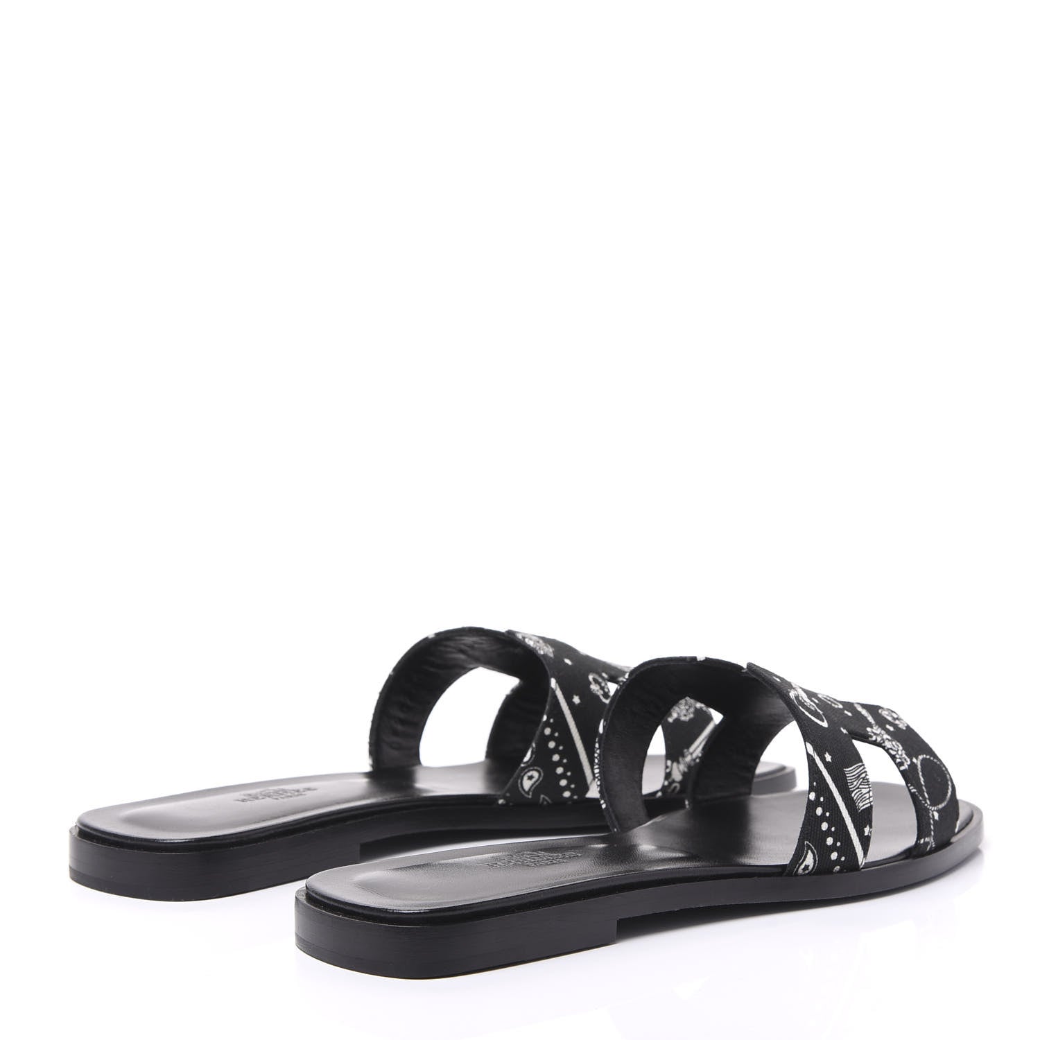 Hermes Cotton Canvas Printed Les Cles Bandana Oran Sandals 37 Black 4 of 9