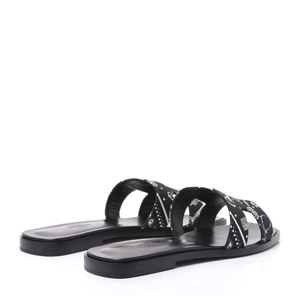 Hermes Cotton Canvas Printed Les Cles Bandana Oran Sandals 37 Black 4 of 9