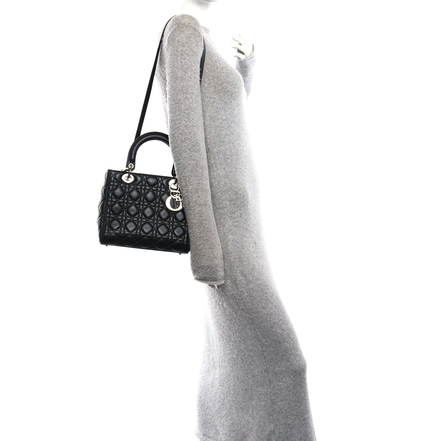 Christian Dior Lambskin Cannage Medium Lady Dior Black 2 of 10