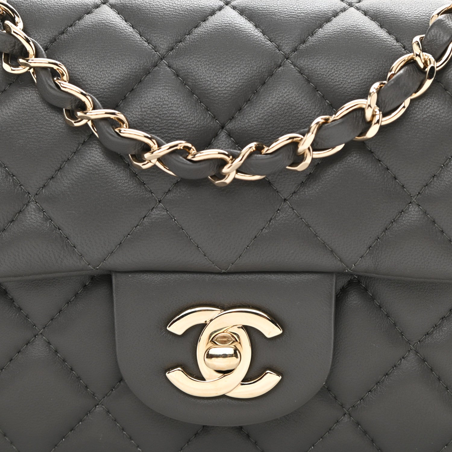Chanel Lambskin Quilted Mini Rectangular Flap Dark Grey 8 of 9
