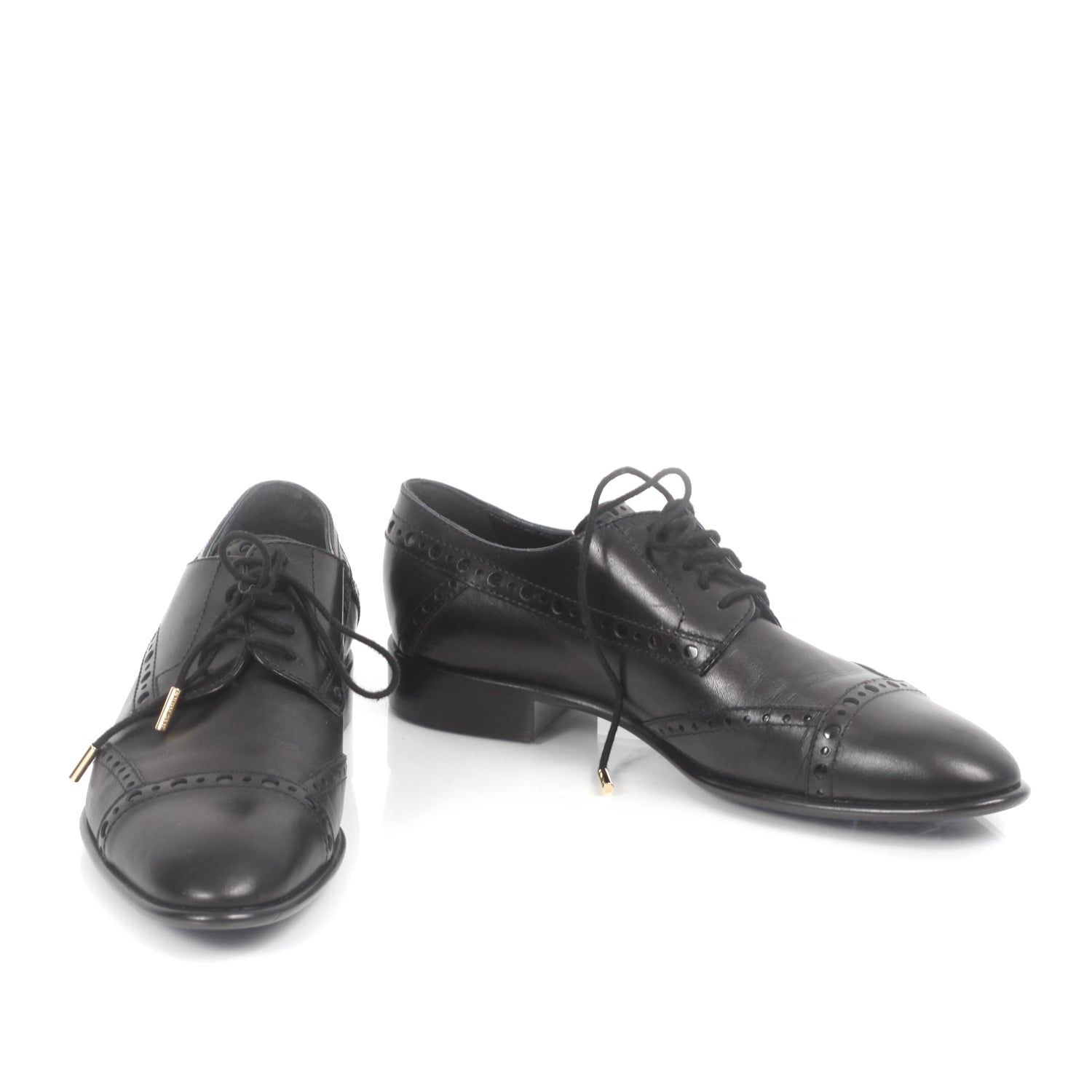 Louis Vuitton Mens Perforated Leather Lace Up Shoes 37 Black 1 of 9