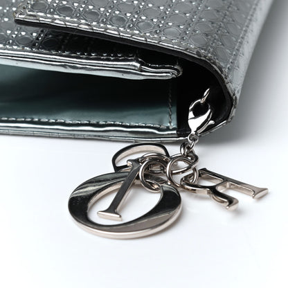 Christian Dior Metallic Patent Micro-Cannage Lady Dior Croisiere Chain Wallet Blue 6 of 8