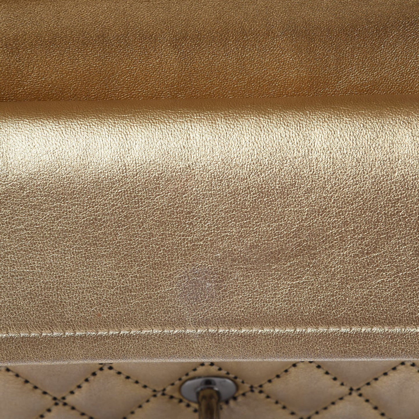 Metallic Lambskin Quilted Stitch Medium Double Flap Light Gold