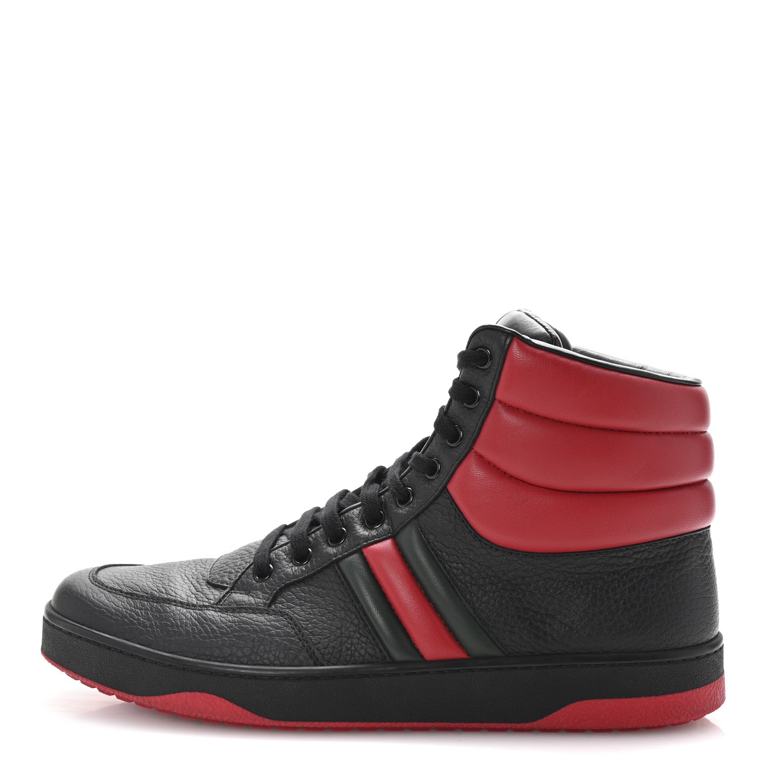 Gucci Calfskin Web Mens High Top Sneakers 11 Black Red Green 1 of 10