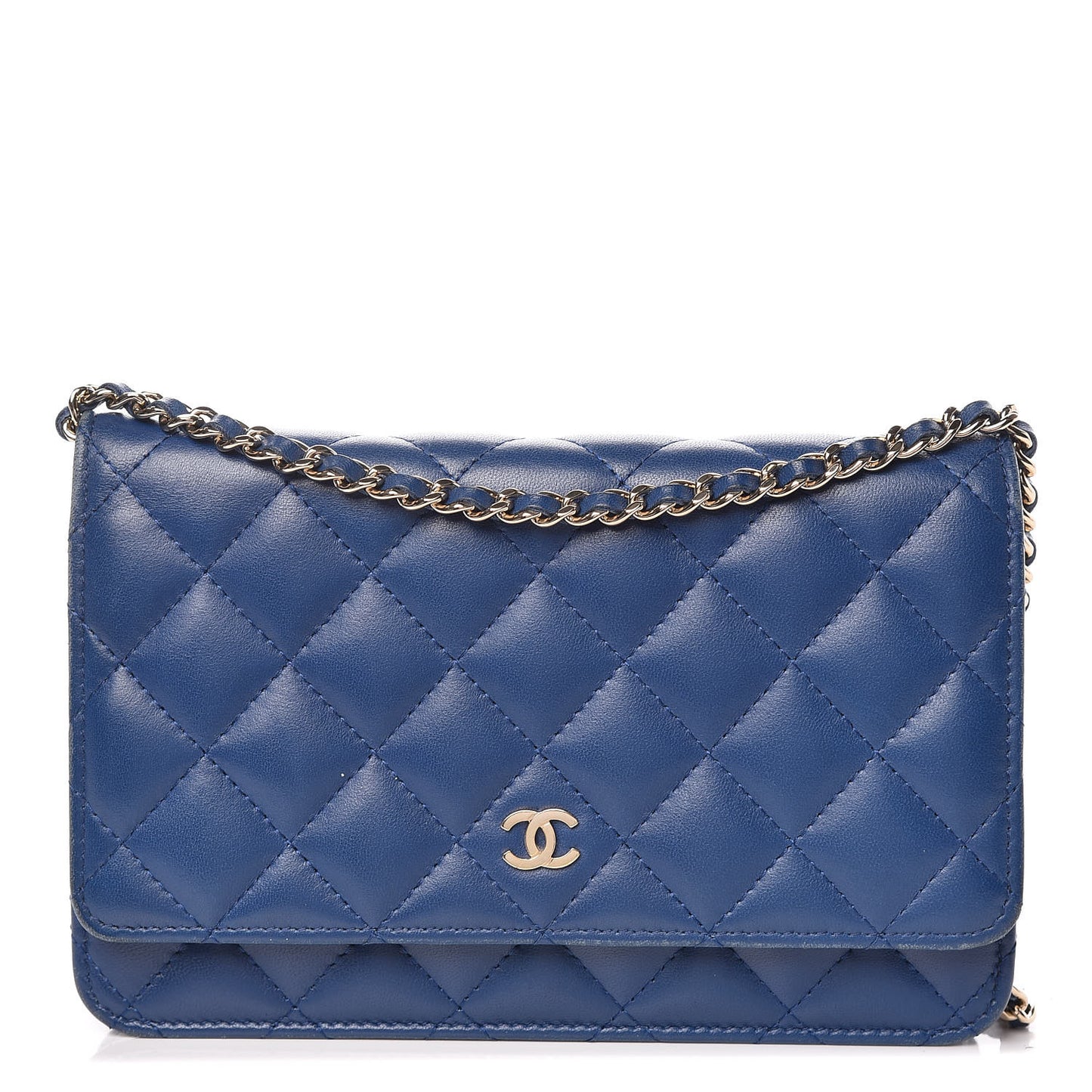 Lambskin Quilted Wallet On Chain WOC Dark Blue