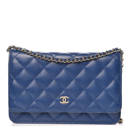Chanel Lambskin Quilted Wallet On Chain WOC Dark Blue 1 of 15