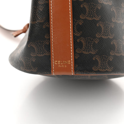 Celine Triomphe Canvas Calfskin Small Drawstring Bucket Bag Tan 6 of 11