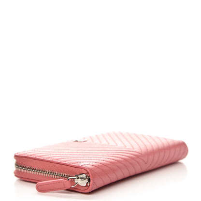 Chanel Caviar Chevron Large Gusset Zip Around Wallet Pink 4 of 9