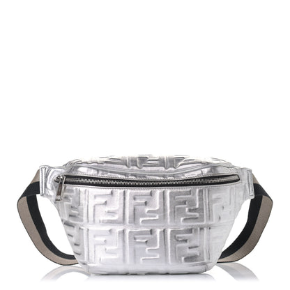 Fendi Vitello Catalan Mirror FF 1974 Embossed Belt Bag Argento 1 of 11