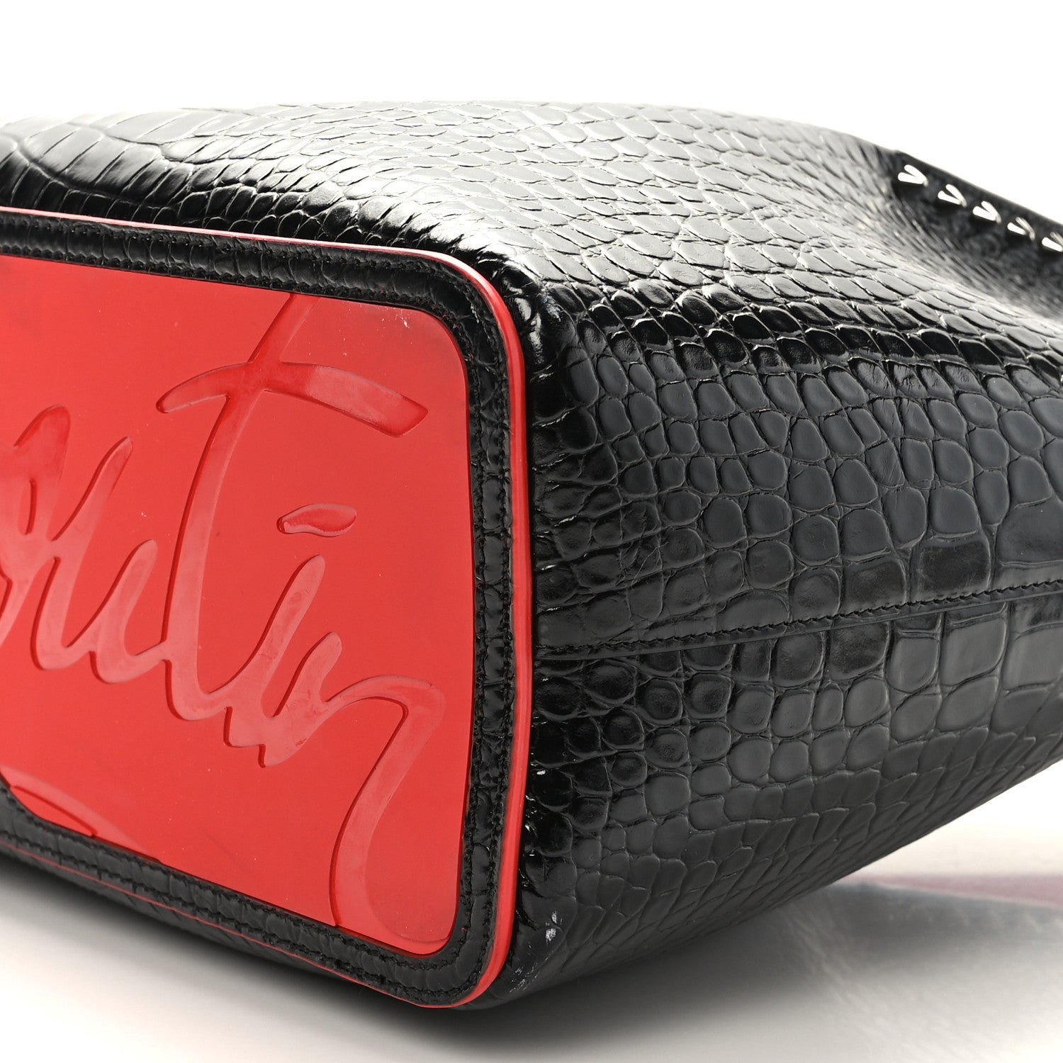 Christian Louboutin Calfskin Crocodile Embossed Spikes Large Cabarock Black 8 of 8