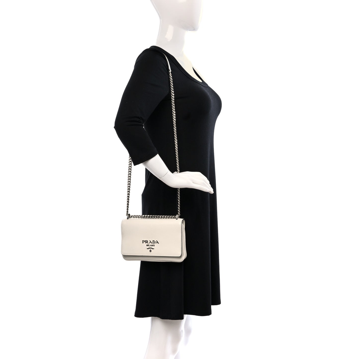 Glace Calfskin Chain Crossbody Bag White