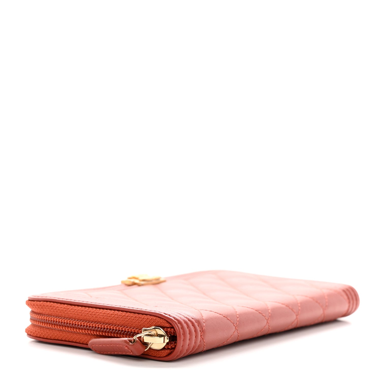 Chanel Lambskin Quilted Boy Zip Around Wallet Orange 4 of 9