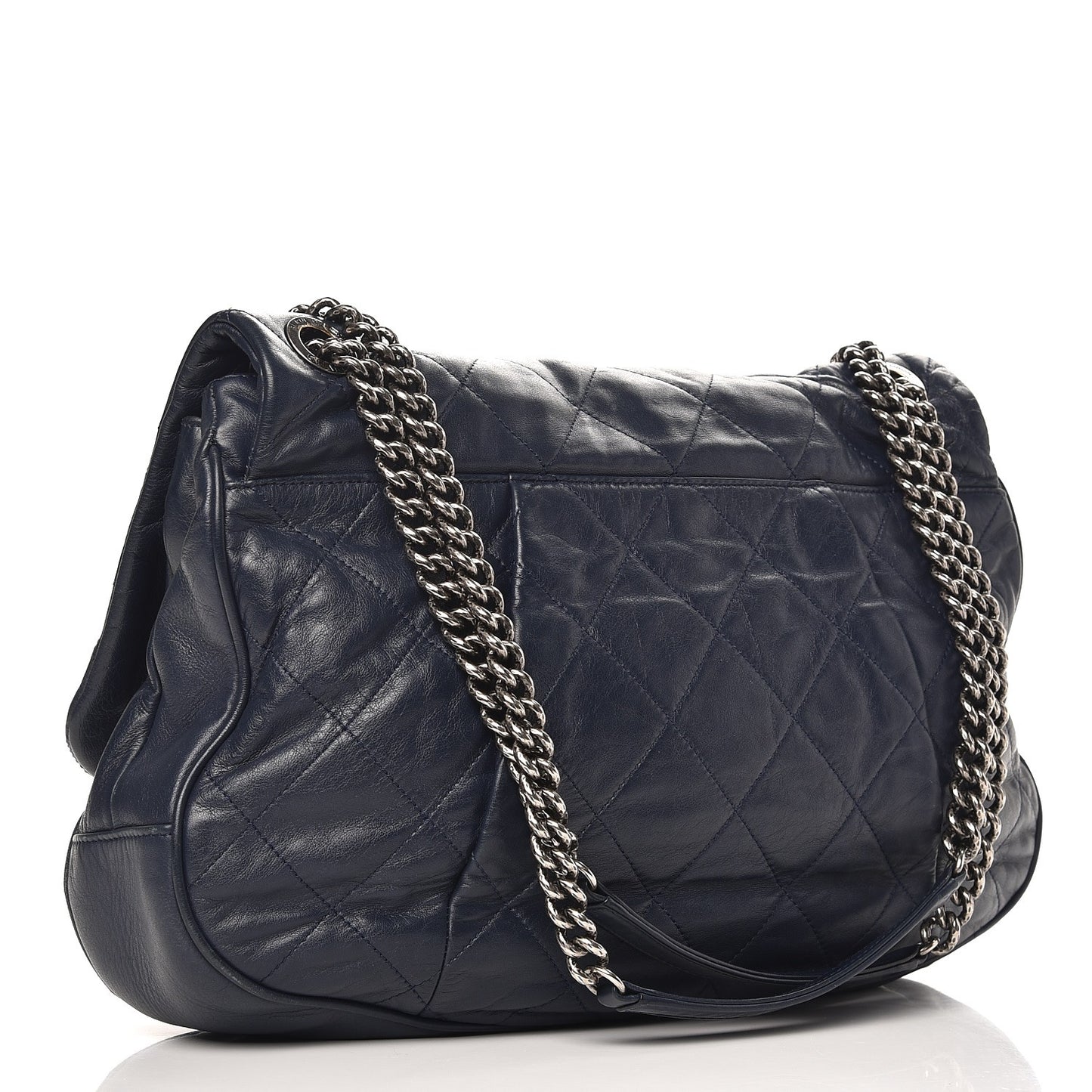Calfskin Quilted Coco Pleats Flap Dark Navy Blue