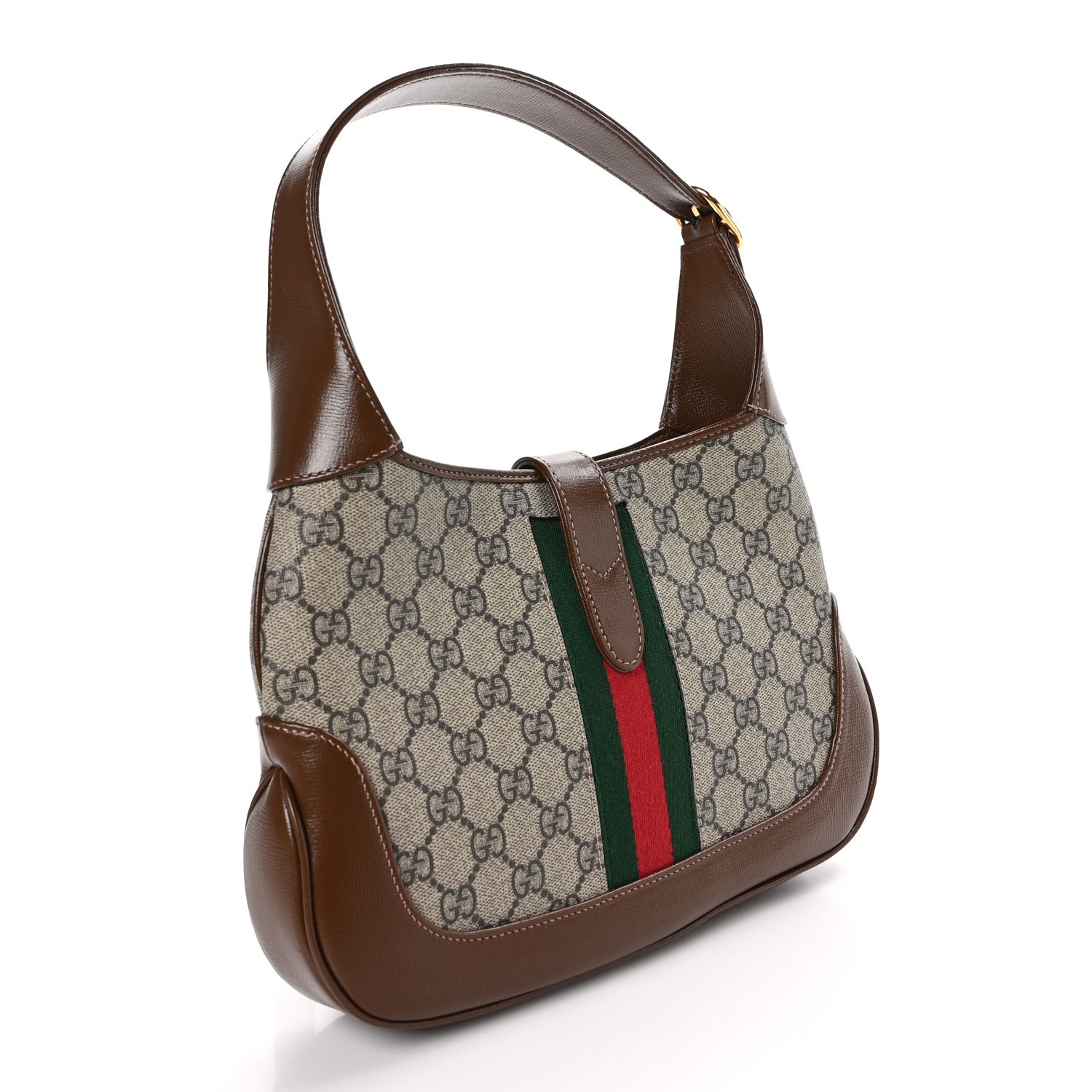 Gucci GG Supreme Monogram Azalea Calfskin Web Small Jackie 1961 Hobo Beige Ebony Brown Sugar 3 of 9