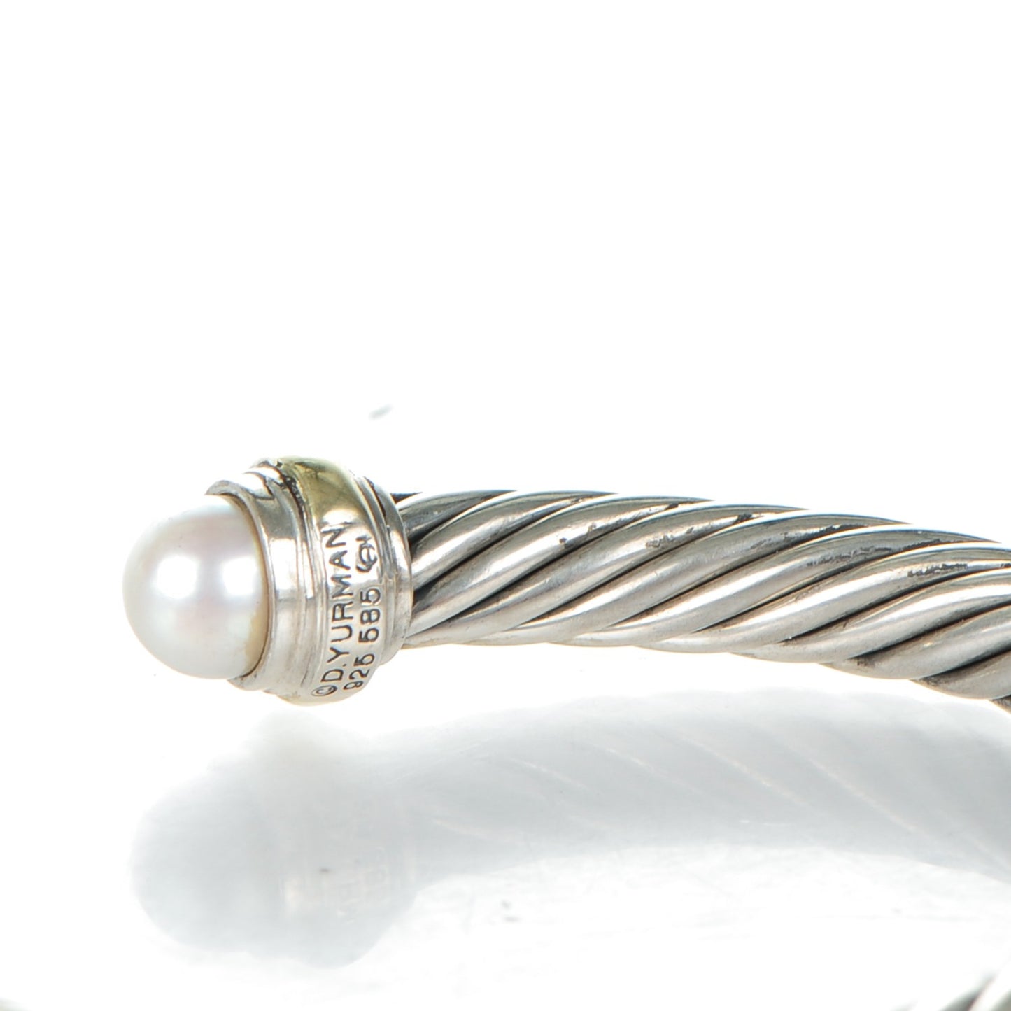 Sterling Silver 14K Yellow Gold Pearl 7mm Cable Classics Bracelet
