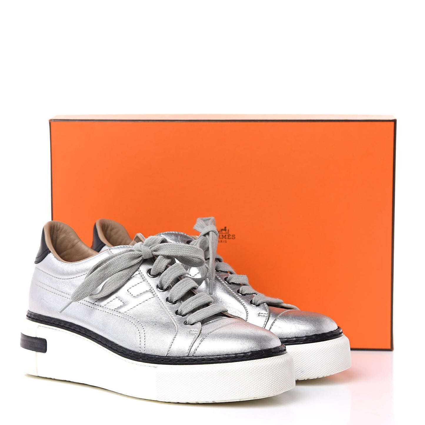 Metallic Nappa Polo Sneakers 35.5 Argent Black