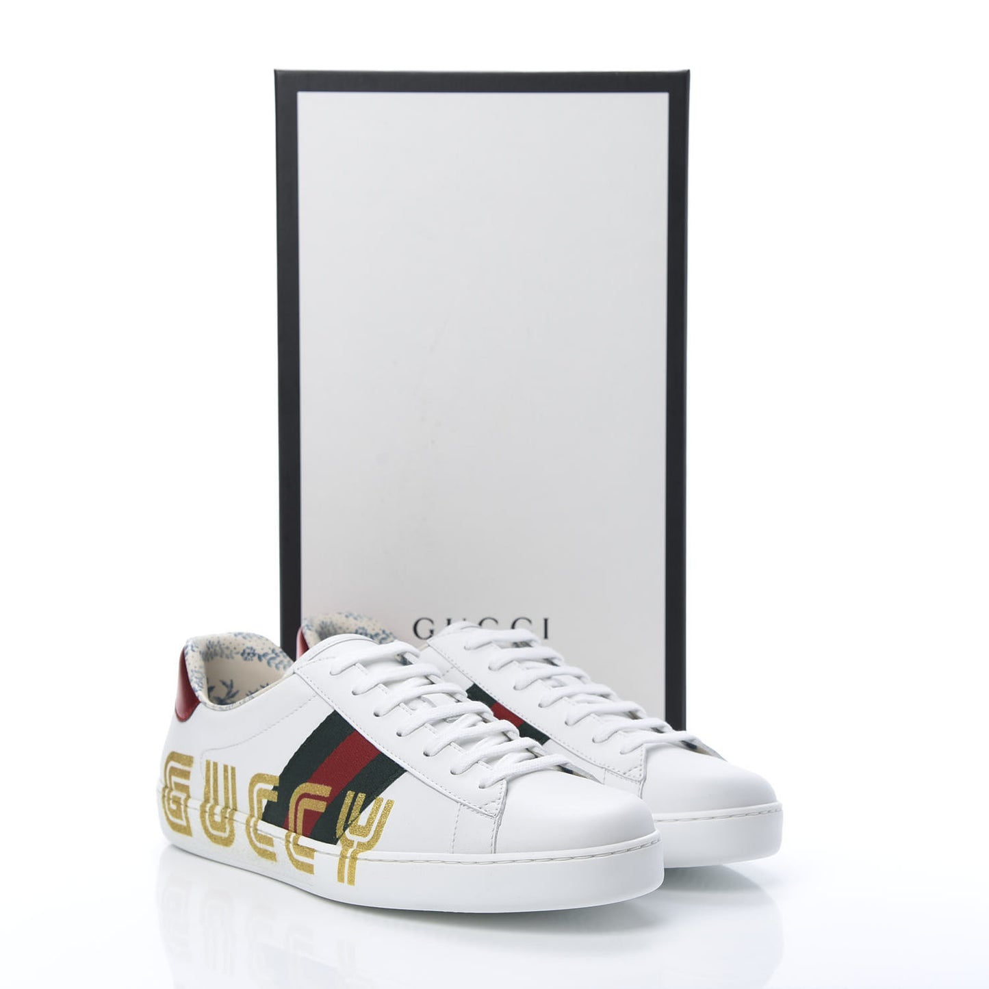 X SEGA Calfskin Web Guccy Mens Ace Sneakers 8 White