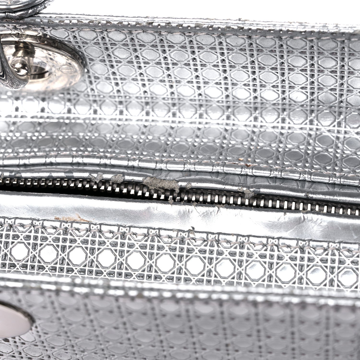 Christian Dior Metallic Patent Micro-Cannage Gradient Medium Lady Dior Silver Blue 13 of 17