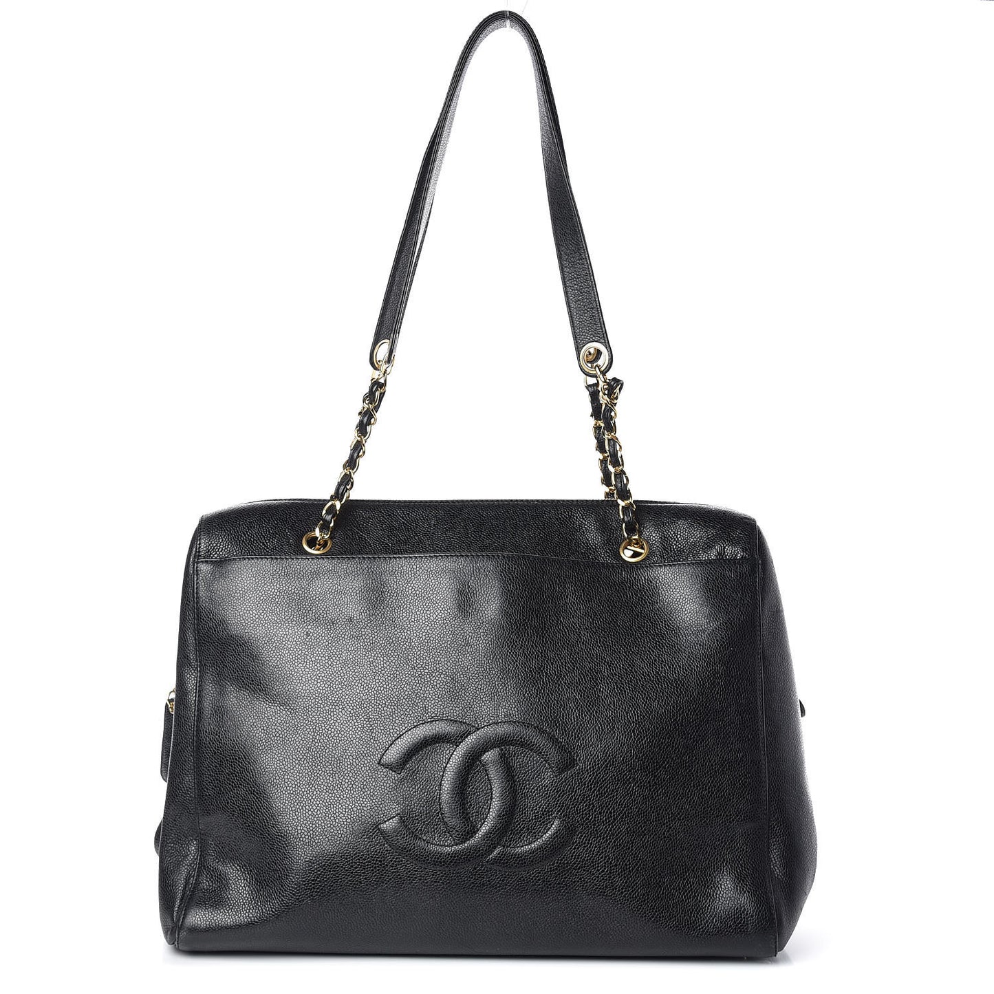 Caviar Large CC Shoulder Bag Black