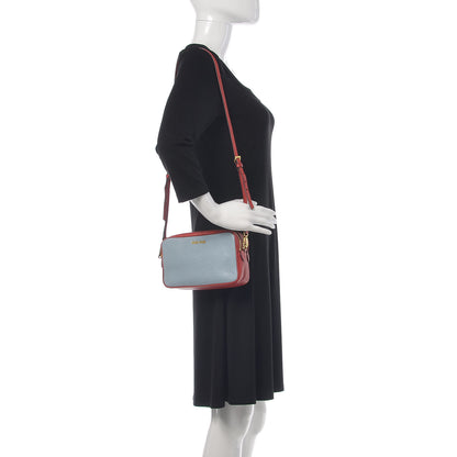 Miu Miu Goatskin Madras Double Zip Crossbody Bag Rosso Cielo 2 of 13