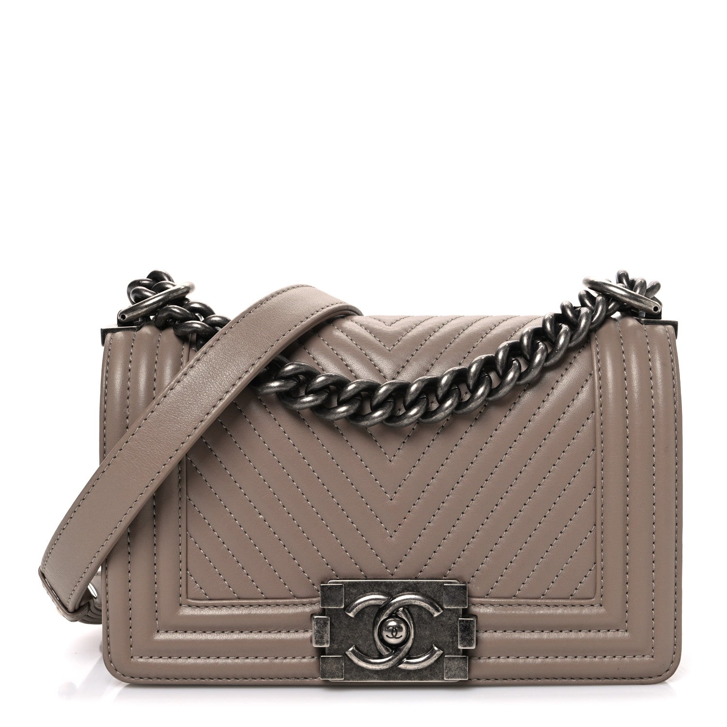 Chanel Calfskin Chevron Quilted Small Boy Flap Dark Beige 1 of 9