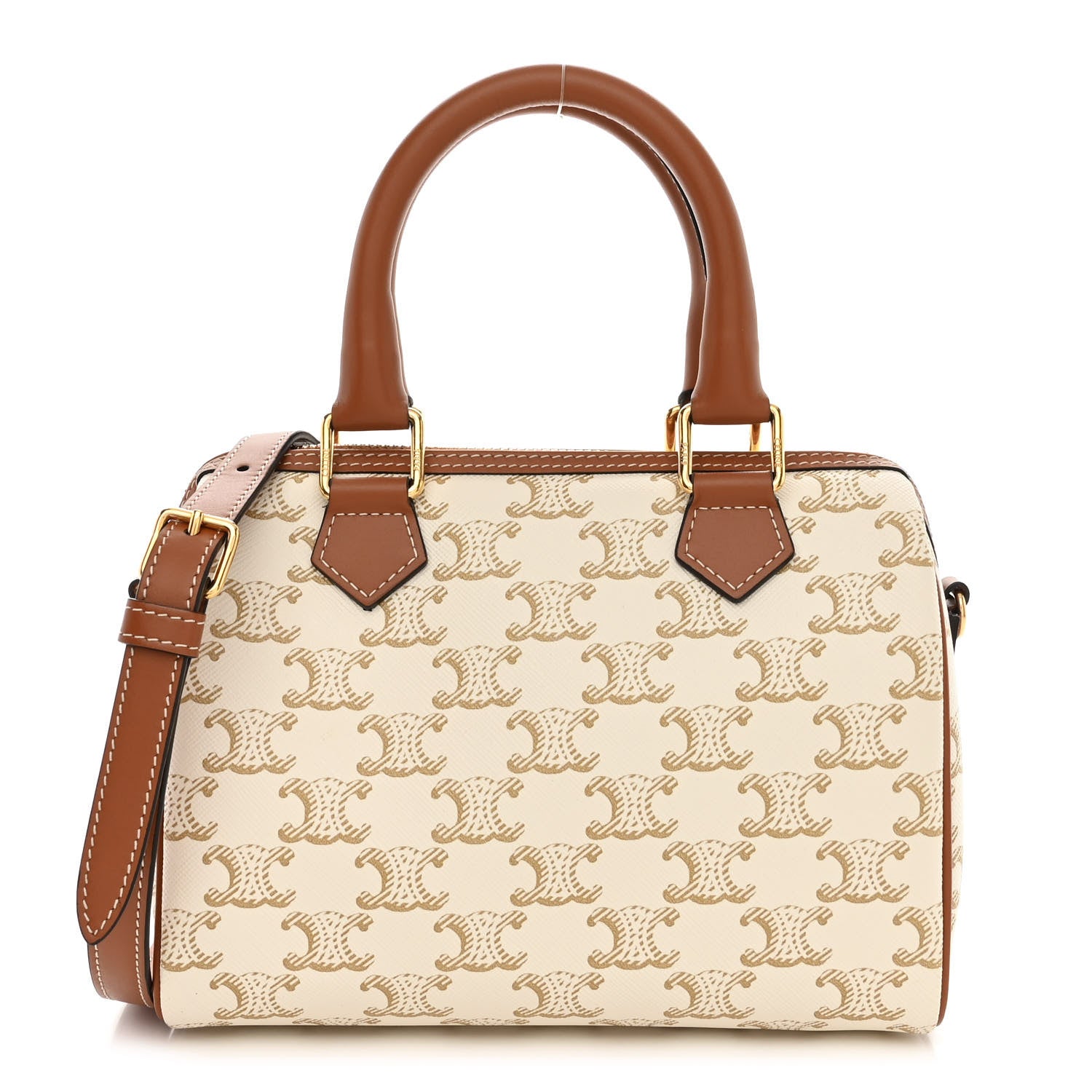 Celine Triomphe Canvas Calfskin Small Boston Bag White 1 of 10