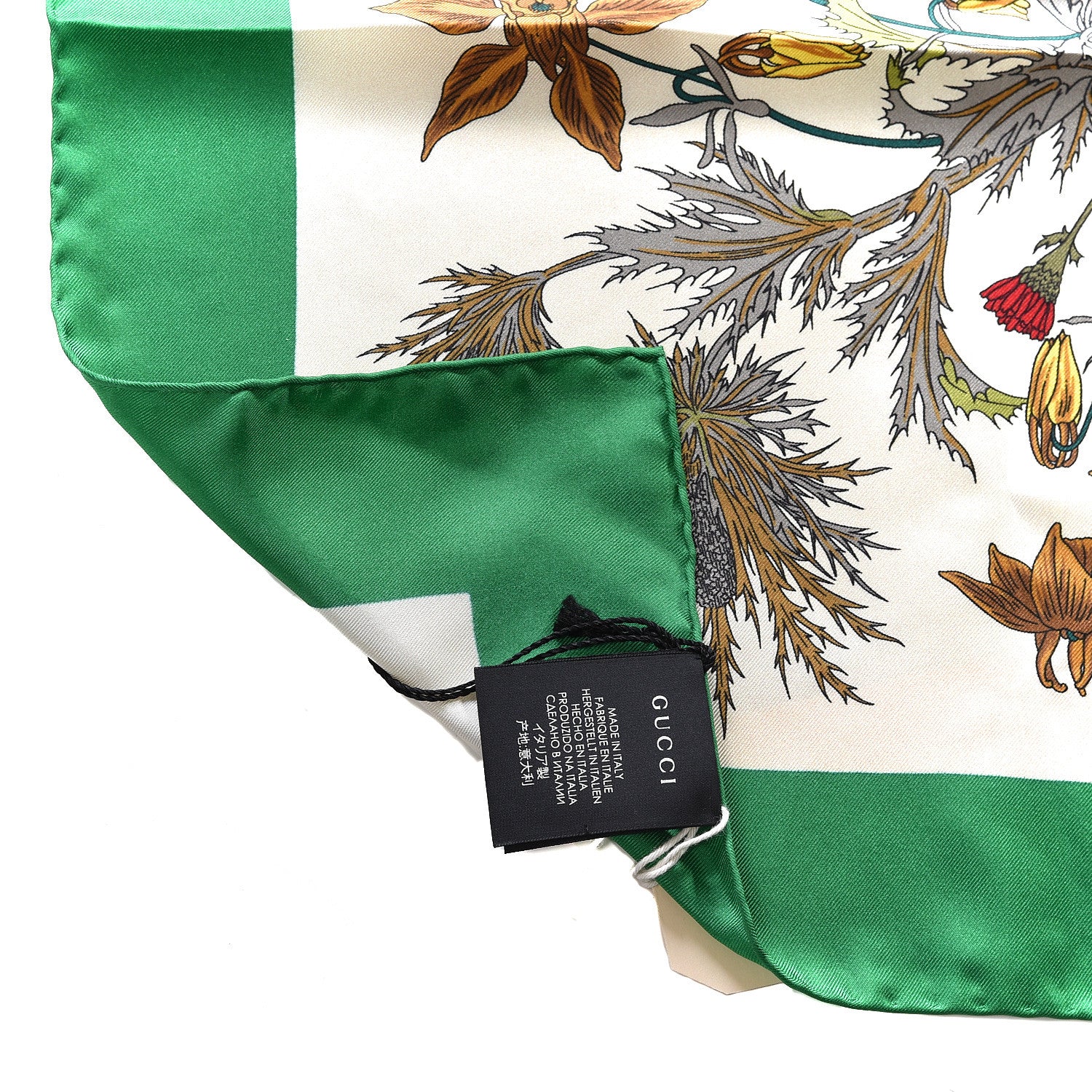 Gucci Silk Flora Gothic Square Scarf Ivory Dark Green 3 of 3