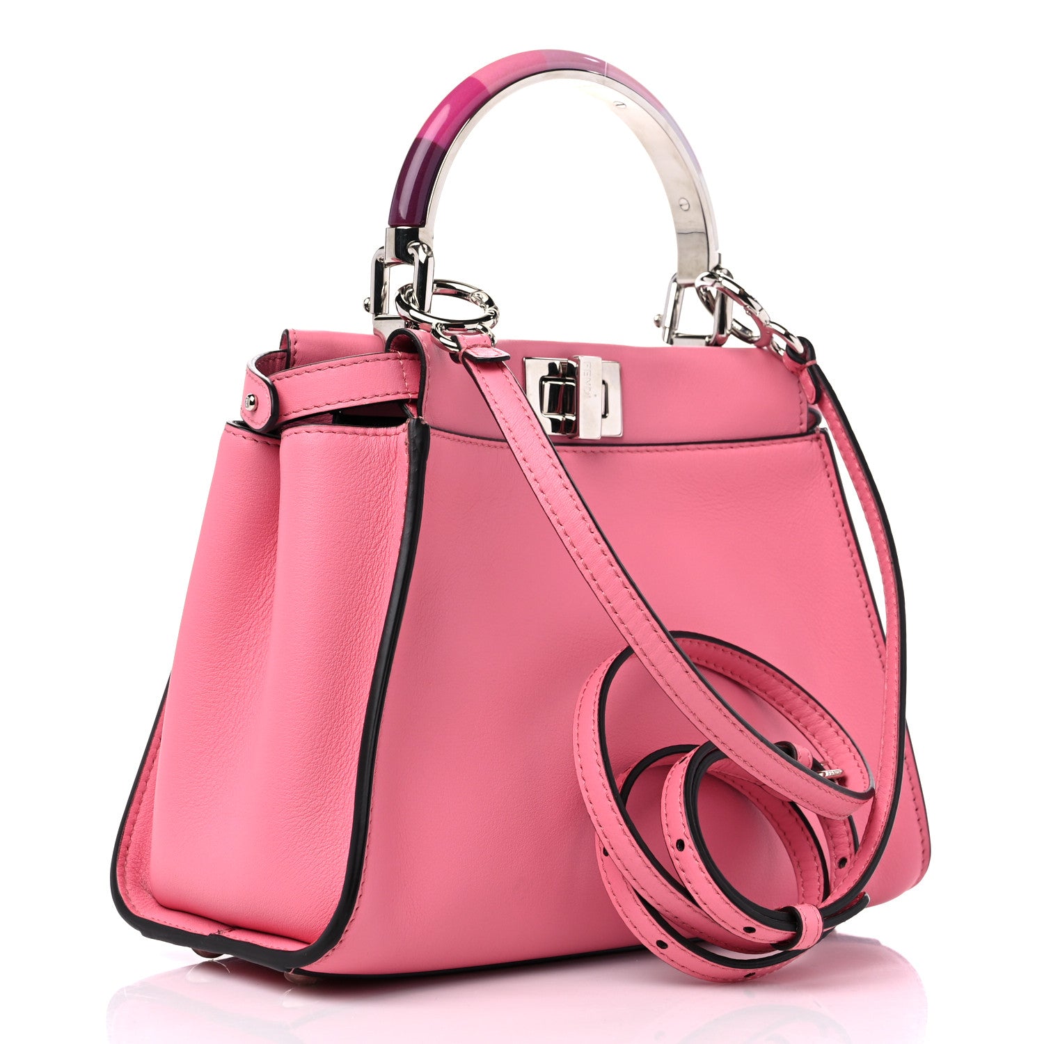 Fendi Vitello Seta Nappa Mini Plexi Handle Peekaboo Iconic Satchel Pink 3 of 9