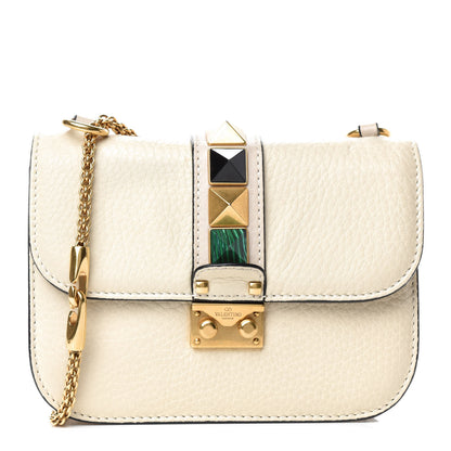 Valentino Garavani Pebbled Calfskin Rockstud Rolling Small Glam Lock Flap Ivory 1 of 13