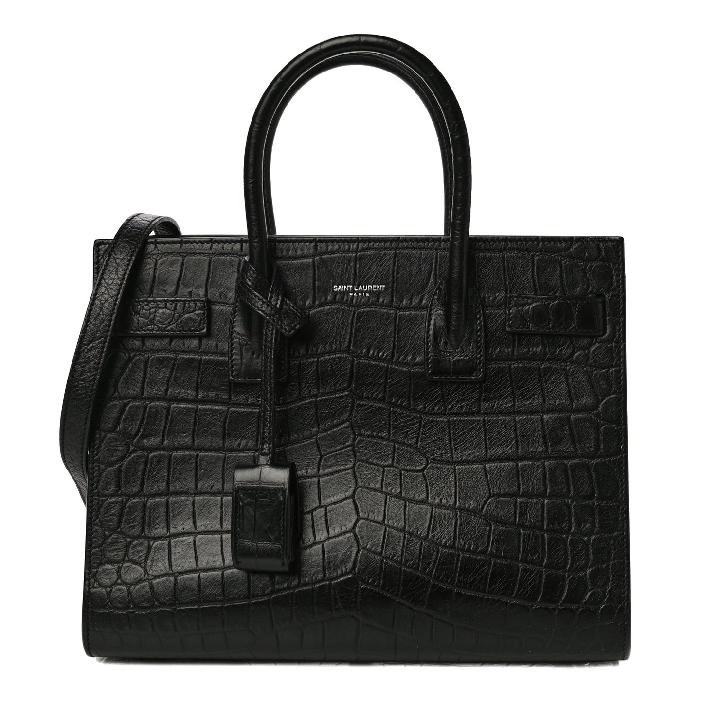 Calfskin Crocodile Embossed Baby Sac De Jour Black