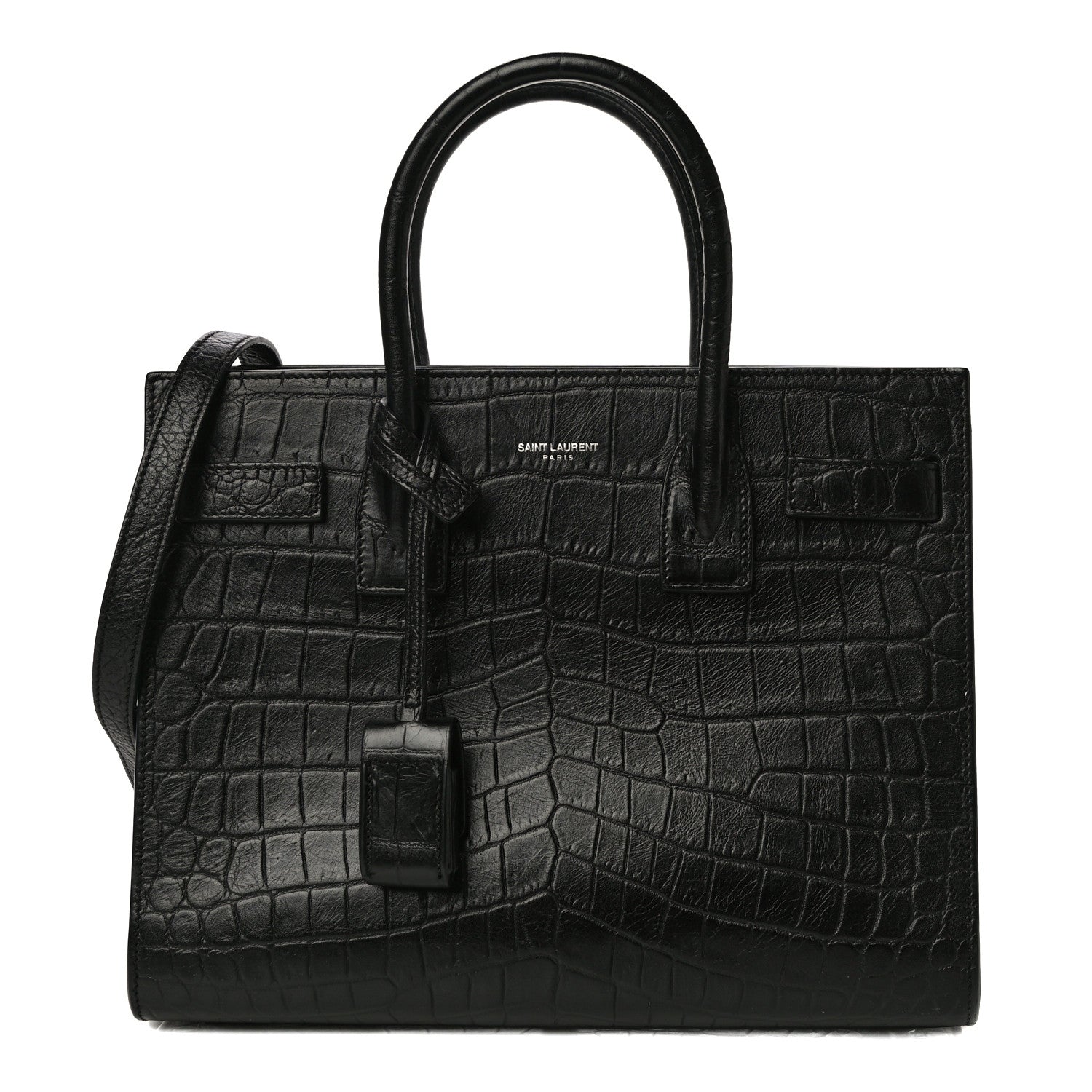 Saint Laurent Calfskin Crocodile Embossed Baby Sac De Jour Black 1 of 13