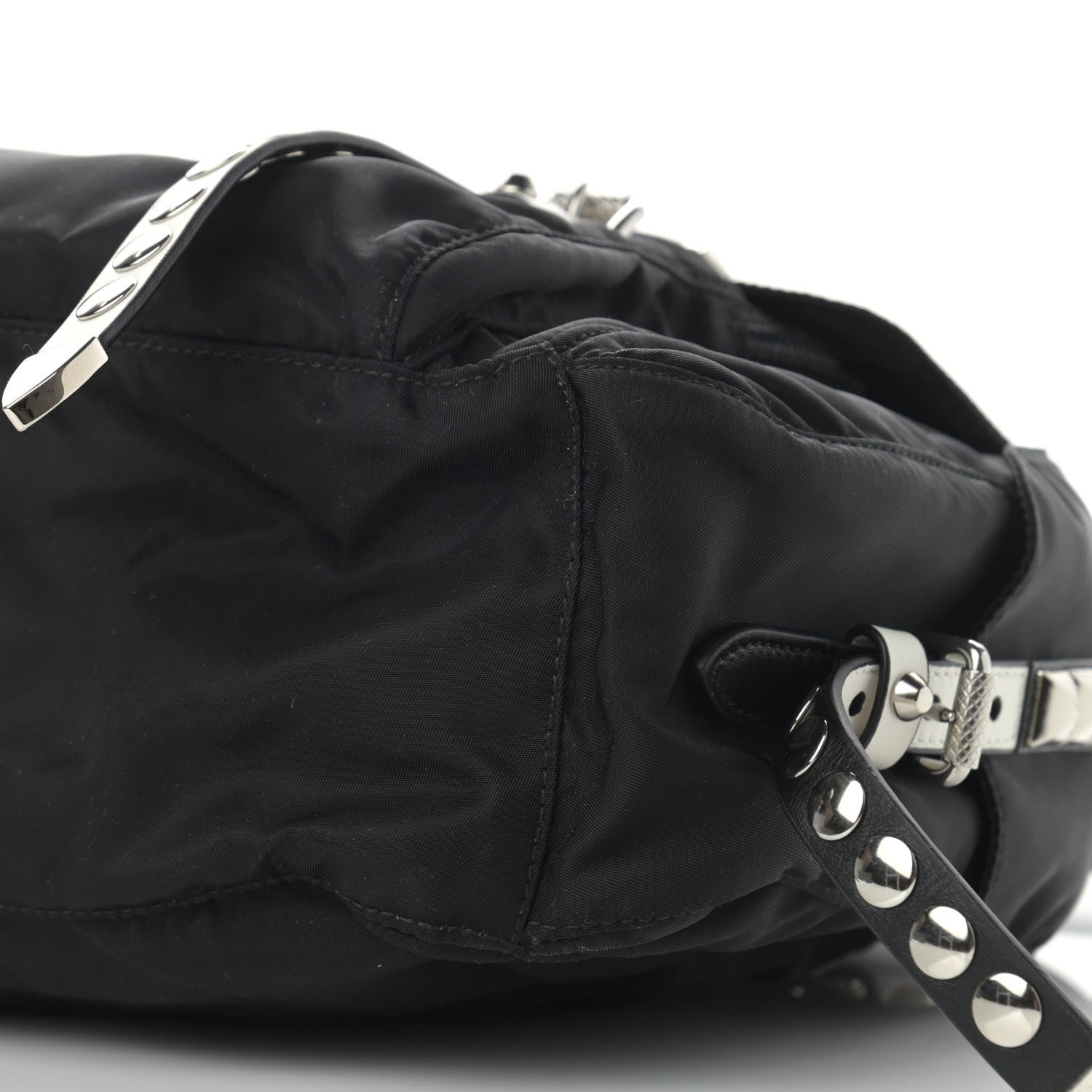 Prada Nylon New Vela Studded Messenger Black White 11 of 12