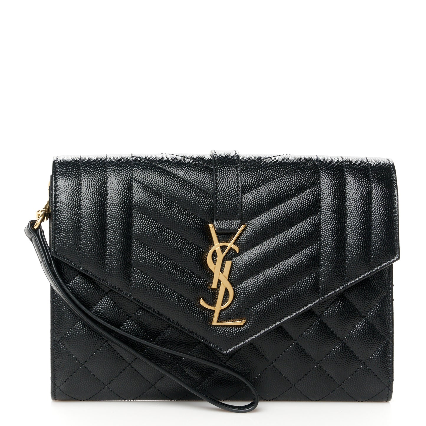 Grain De Poudre Textured Mixed Matelasse Triquilt Monogram Clutch Black