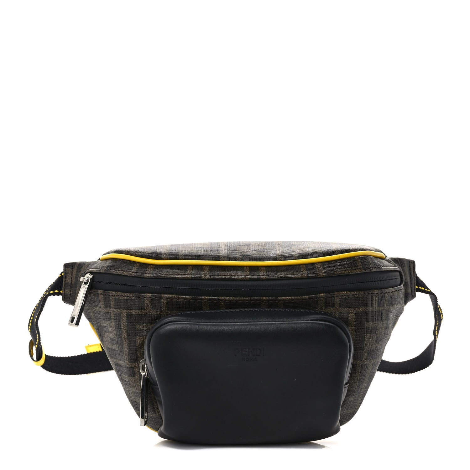 Fendi Glazed Fabric Vitello Century FF 1974 Pocket Belt Bag Mogano Panna Black Sunflower 1 of 9