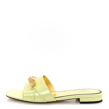 Gucci Patent Crystal Snake Head Block Heel Slide Sandals 40 Pistachio Green 1 of 9
