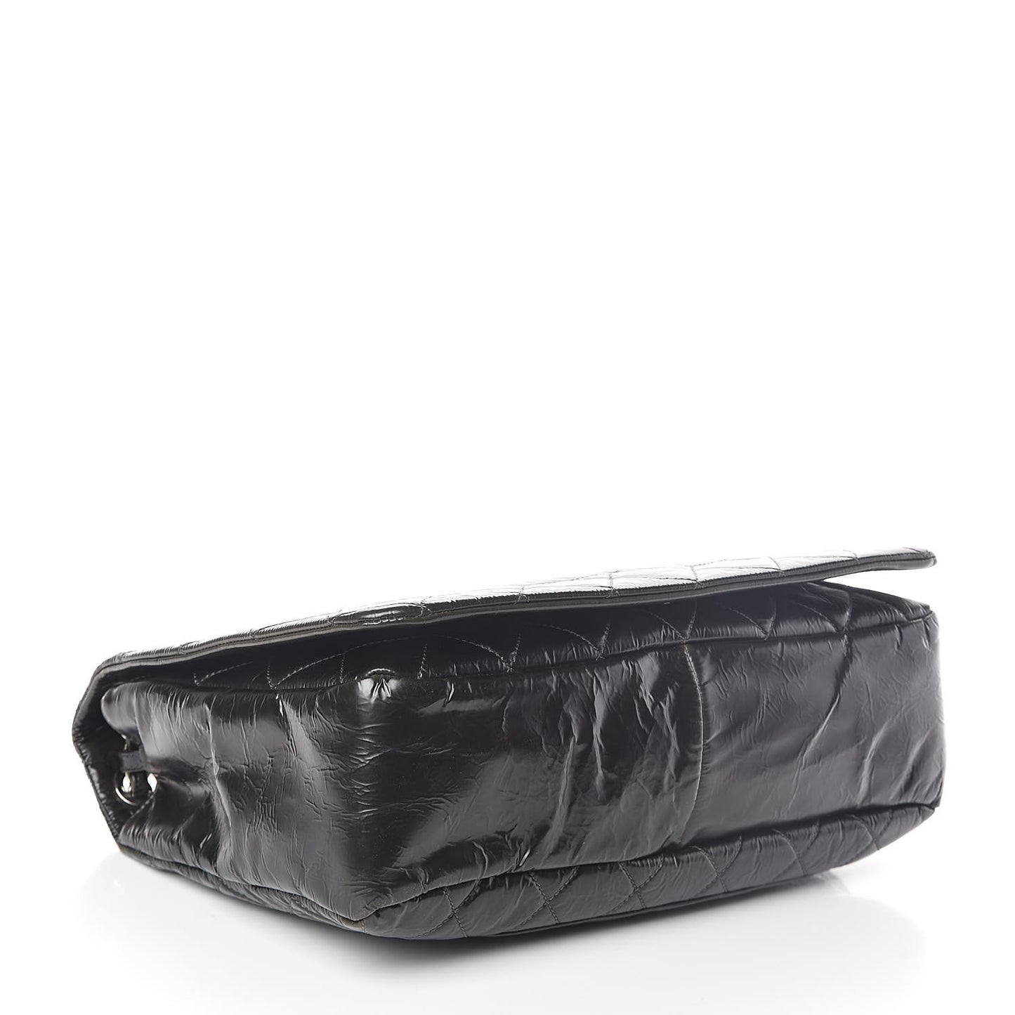 Glazed Calfskin Quilted CC Messenger Bag Black