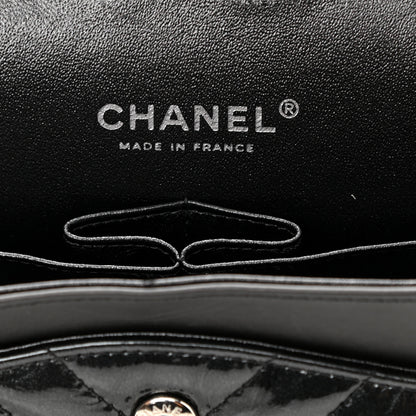 Chanel Metallic Patent Crumpled Calfskin Chevron Quilted Medium Double Flap So Black 6 of 11