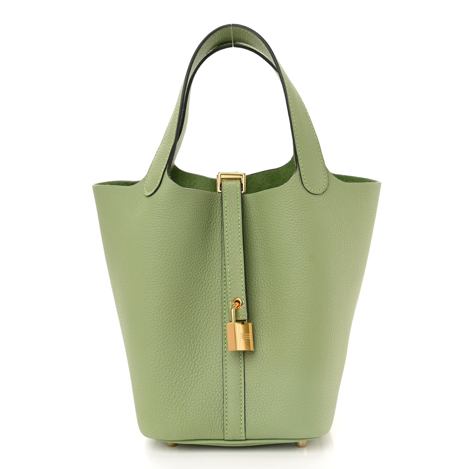 HERMES Taurillon Maurice Picotin Lock 18 PM in the color Vert Criquet by FASHIONPHILE