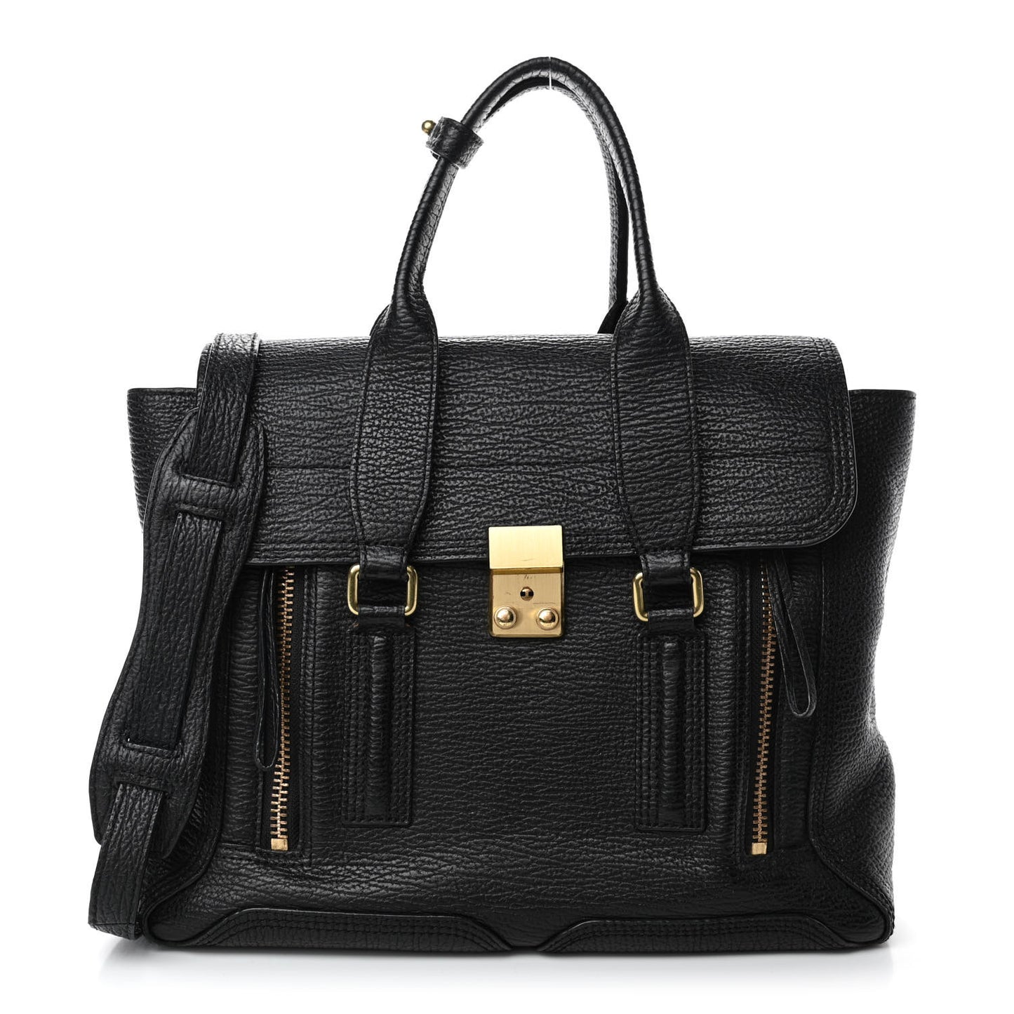 Textured Calfskin Medium Pashli Satchel Black