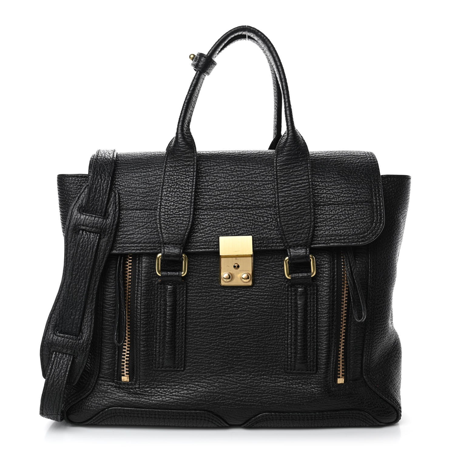3.1 Phillip Lim Textured Calfskin Medium Pashli Satchel Black 1 of 4