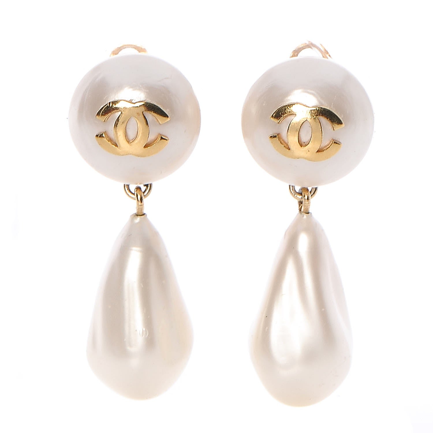 Chanel Pearl CC Drop Clip On Earrings Gold 1 of 4