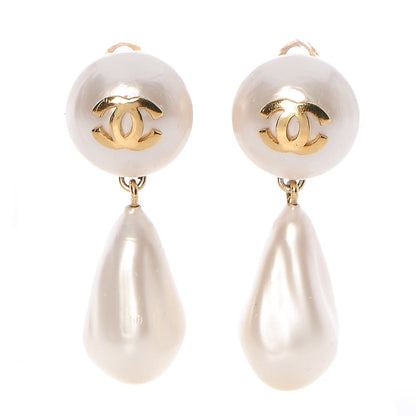 Chanel Pearl CC Drop Clip On Earrings Gold 1 of 4