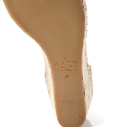 Valentino Garavani Grained Calfskin Rockstud Ankle Wrap Espadrille 15/85mm Wedges 36 Light Ivory 9 of 10