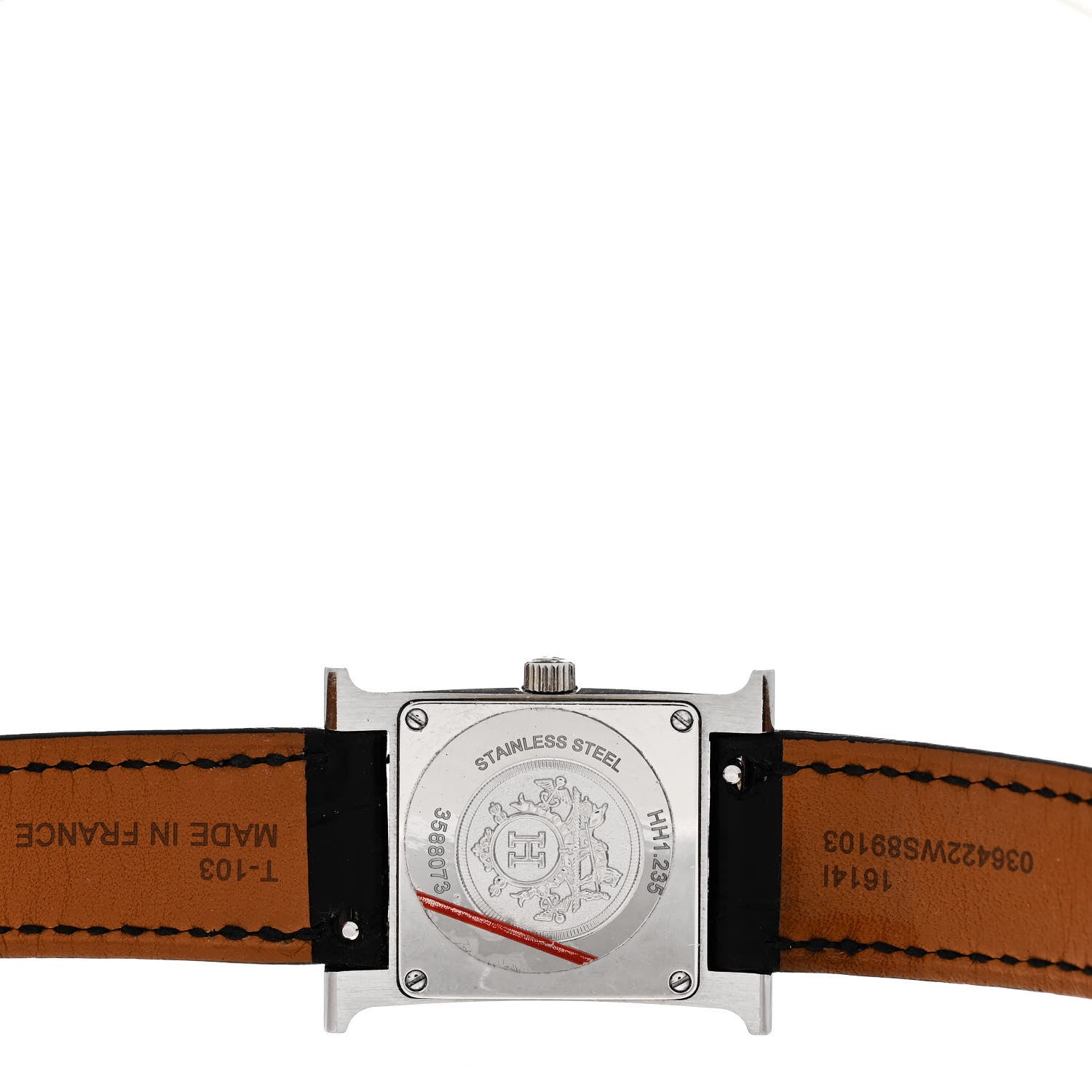 Hermes Stainless Steel Alligator Diamond Bezel Mother of Pearl 21mm Heure H Hour Quartz Watch Noir 4 of 5