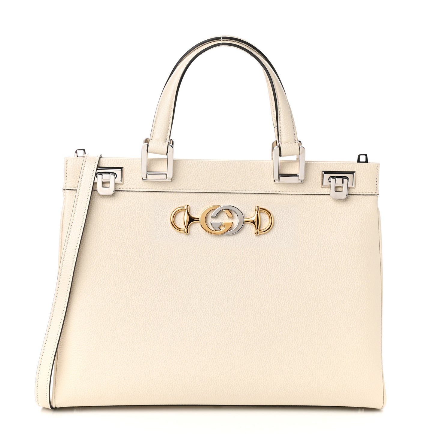 Grainy Calfskin Medium Zumi Top Handle Bag Mystic White
