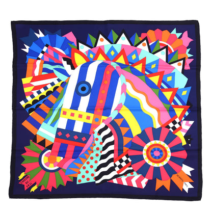 Hermes Silk Cheval de Fette Scarf 90 Indigo Jaune Vif 1 of 5