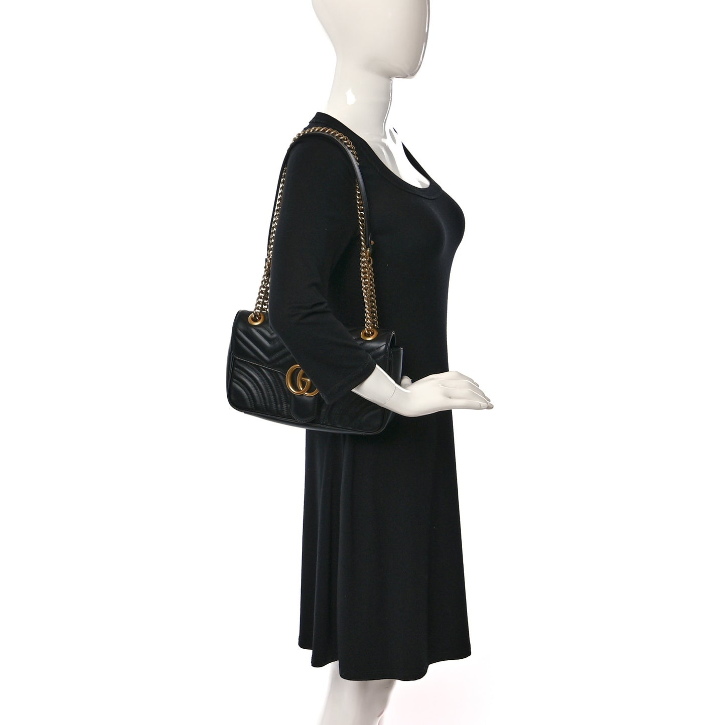 Calfskin Matelasse Small GG Marmont Shoulder Bag Black